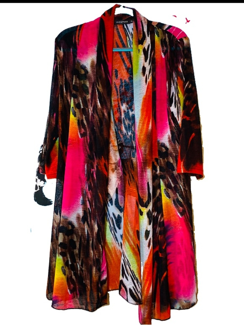Satin Animal-Print Kimono Robe in Pink Multi